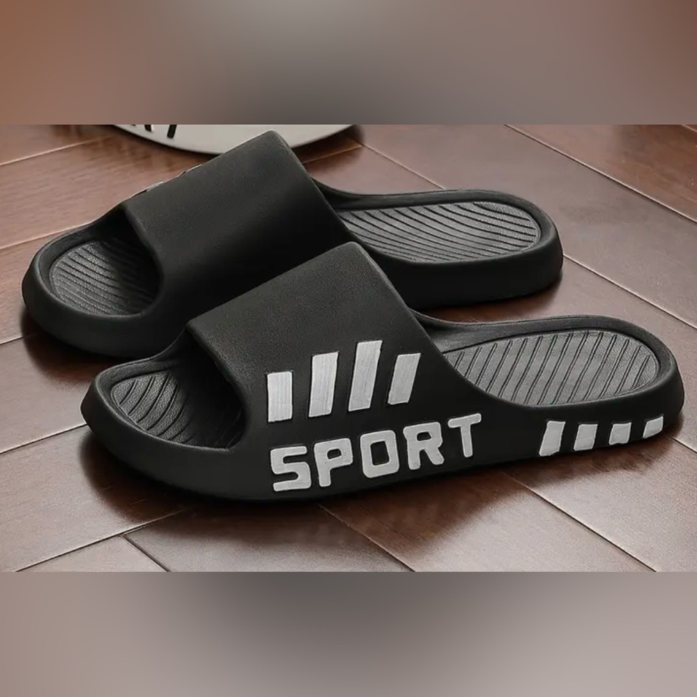 Men's Black Sport Slides, NEW